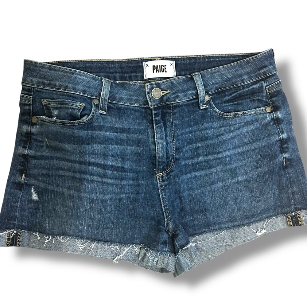 PAIGE Women's Distressed Blue Denim Shorts